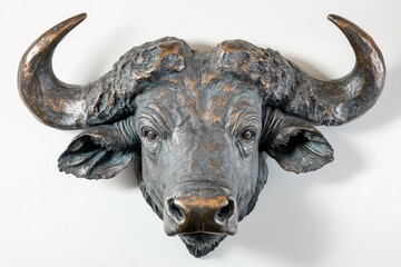 Naklejka premium Bronze Sculpture of a Cape Buffalo Head