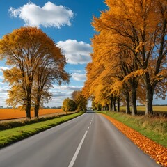 Obraz premium Autumnal Road Through Golden Trees