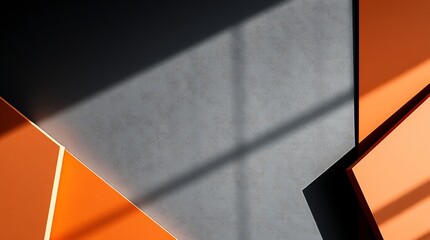 Modern Geometric Design with Orange and Grey Surfaces and Window Shadow