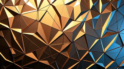 Abstract Metallic Geometric Pattern with Golden and Blue Lighting Effects