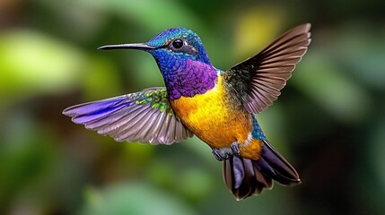 Fototapeta premium Vibrant Hummingbird in Flight Jewel toned Feathers Exotic Bird Nature Photography
