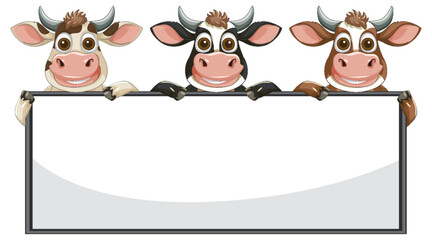 Three Cartoon Cows Holding a Sign