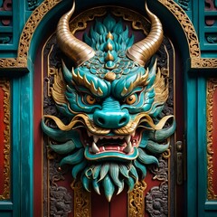 Teal Dragon Door Detail