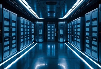 Obraz premium Futuristic Server Room Corridor