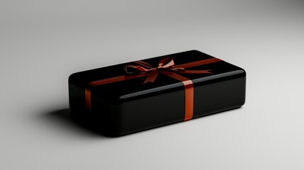 Elegant Black Gift Box with Red Ribbon Bow   3D Render