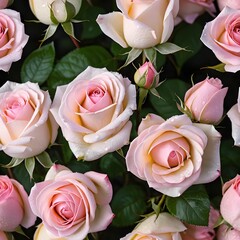 Naklejka premium Delicate Pink and Cream Roses with Water Droplets