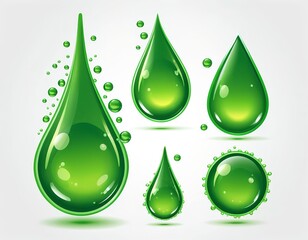 Green Liquid Drops, Glowing Spheres, Eco-Friendly Design Elements