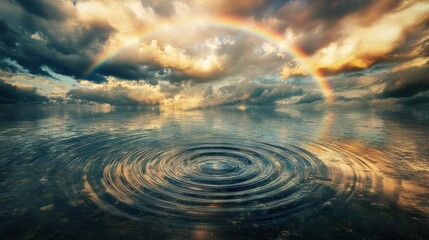 Serene Water Ripples Reflecting A Rainbow Sky