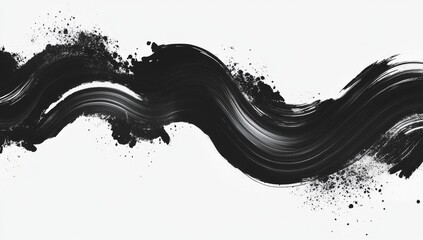 Abstract black wave brushstroke, white background, design element