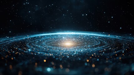 Black hole with bright light at the center surrounded by cosmic dust and stars in deep space