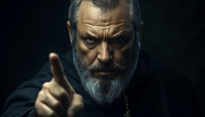 Fototapeta premium Angry Monk Points, Dark Studio