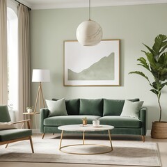 Modern Green Velvet Sofa in Sage Green Living Room