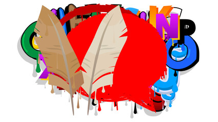 Feather graffiti. Abstract modern street art decoration performed in urban painting style.