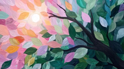 Autumn Forest Painting  Lush Leaves  Sunlit Canopy  Nature Art