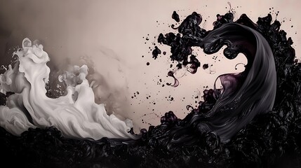 Fototapeta premium Abstract representation of contrasting black and white waves merging in a dynamic swirl