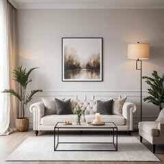 Fototapeta premium Elegant Living Room Interior with Modern Sofa and Artwork