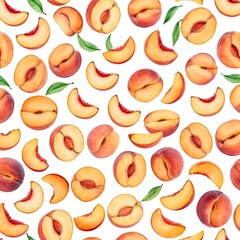 Peaches Seamless Pattern Juicy Summer Fruit Background