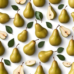 Obraz premium Seamless Pattern of Fresh Green Pears and Leaves