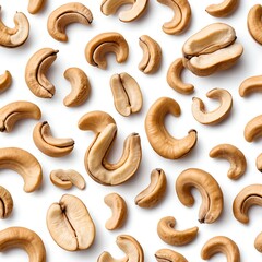 Cashew Nuts Scattered on White Background