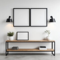 Minimalist Modern Home Decor with Blank Frames and Wooden Console Table