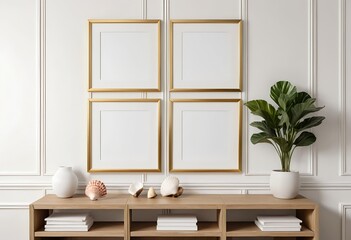 Fototapeta premium Minimalist Interior Design with Gold Frames and Natural Elements