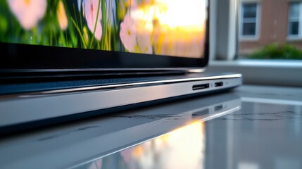 Obraz premium Sleek Laptop Modern Technology Desktop Closeup Digital Device Home Office