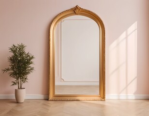 Elegant Gold Framed Mirror in a Pink Room