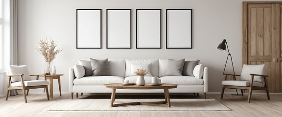 Minimalist Living Room Interior Design with Neutral Tones and Wooden Accents