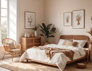 Bohemian Beige Bedroom Interior