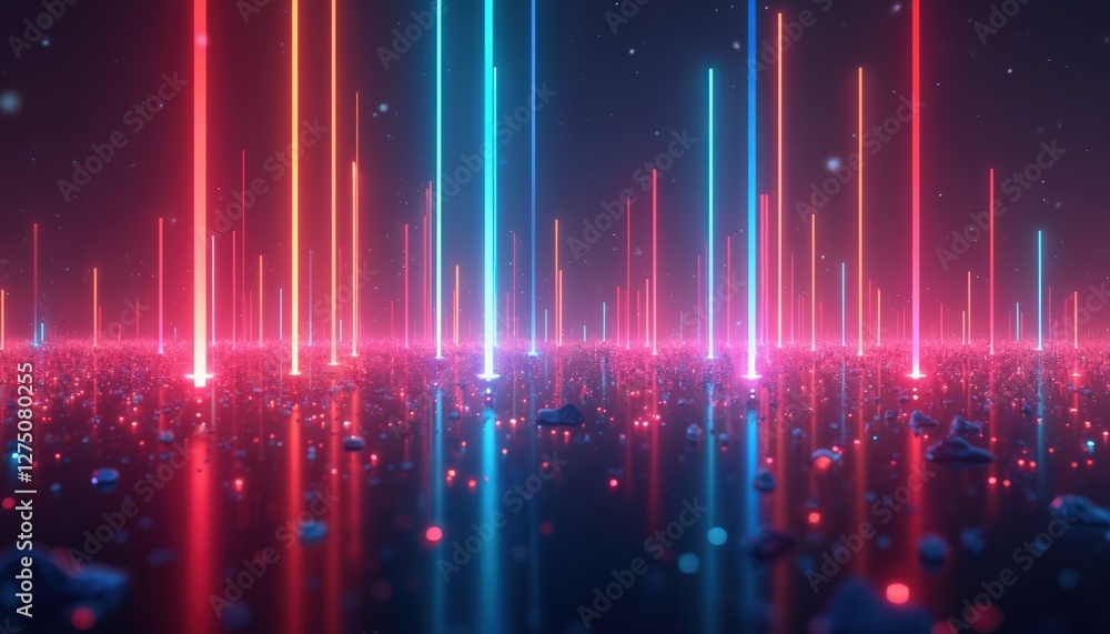Aufkleber Abstract neon illustration with glowing colorful vertical lines. Generative AI wallpaper for tech banner presentation. Digital futuristic spectrum graphic background with vibrant electric led beams,