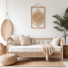Bohemian Rattan Daybed in Minimalist Interior