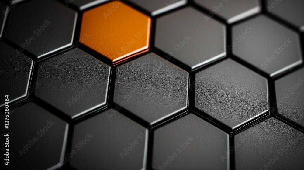 Poster abstract hexagon pattern dark grey orange 3d texture background