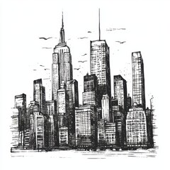 T shirt Design Detailed Sketch of NYC Skyline