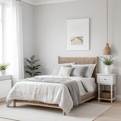 Cozy Minimalist Bedroom with Rattan Bed and Neutral Decor