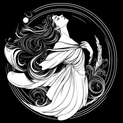 T shirt Design Elegant Woman in Circular Frame