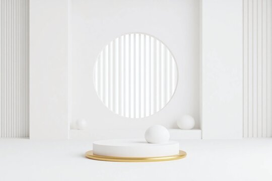 Modern minimalist interior design with white wall window and pedestal