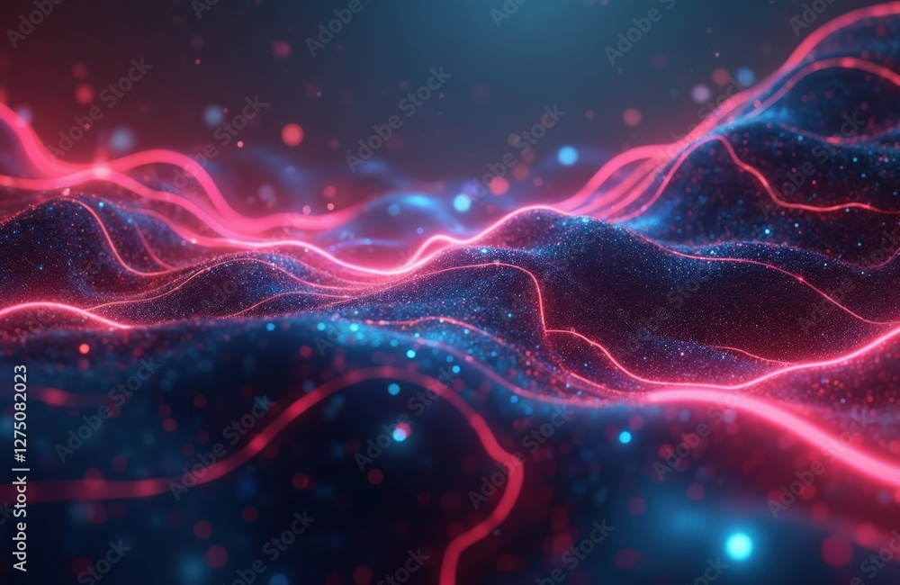 Poster ultra futurist tech abstract background. generative ai illustration of wavy glowing lines. modern te