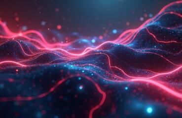 Ultra futurist tech abstract background. Generative AI illustration of wavy glowing lines. Modern tech design of dark geometric surface. Elegant gradient wallpaper in grey, black, blue colors for