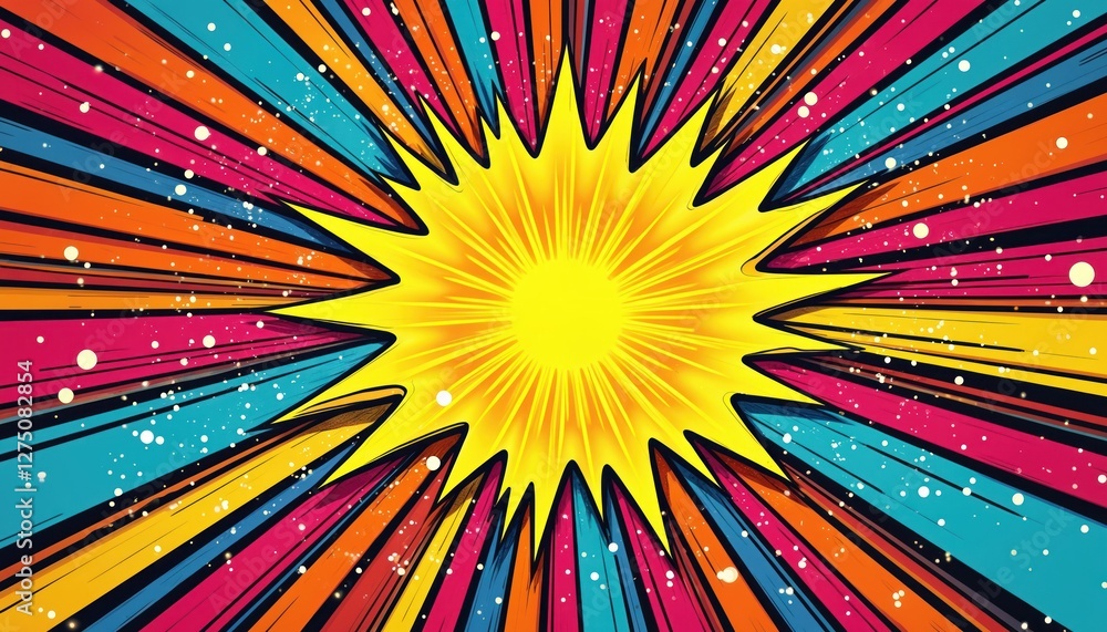 Poster bright comic background in pop art style with yellow burst. cartoon illustration featuring dynamic r