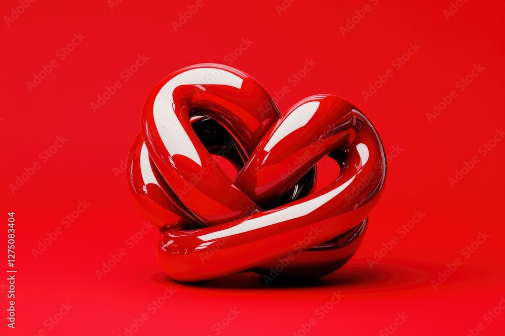 Poster shiny red torus knot on a red background. possible use abstract art