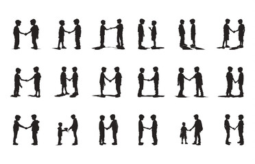 Boy Friendship Silhouette Clipart Bundle, Male Friends Vector black Silhouette Set