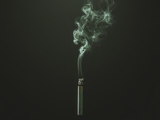 Solitary Cigarette Smoke Rising in Dark Background Atmosphere