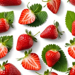 Seamless Pattern of Fresh Strawberries with Green Leaves