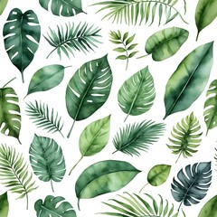 Watercolor Tropical Leaves Seamless Pattern