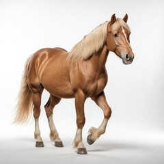 Naklejka premium Palomino Haflinger Horse Walking Against White Background