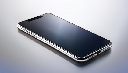 Isometric Isolation Sleek Silver Android Device in Isometric Perspective, Embracing Minimalist Elegance with Monochromatic Finish and Geometric Lines.