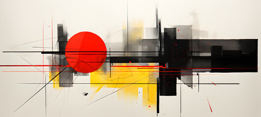 abstract fragmented shapes black, yellow and red, ai generative