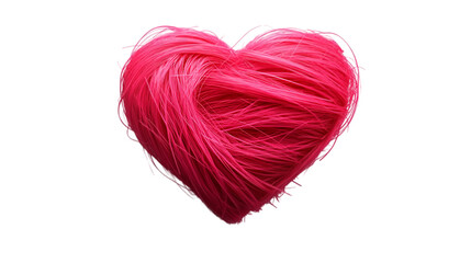 A vibrant pink heart made of fluffy fibers, symbolizing love and creativity.