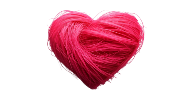 A vibrant pink heart made of fluffy fibers, symbolizing love and creativity.