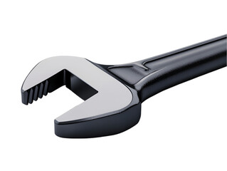 Obraz premium Close-up of a shiny black adjustable wrench, ideal for industrial and mechanical uses.